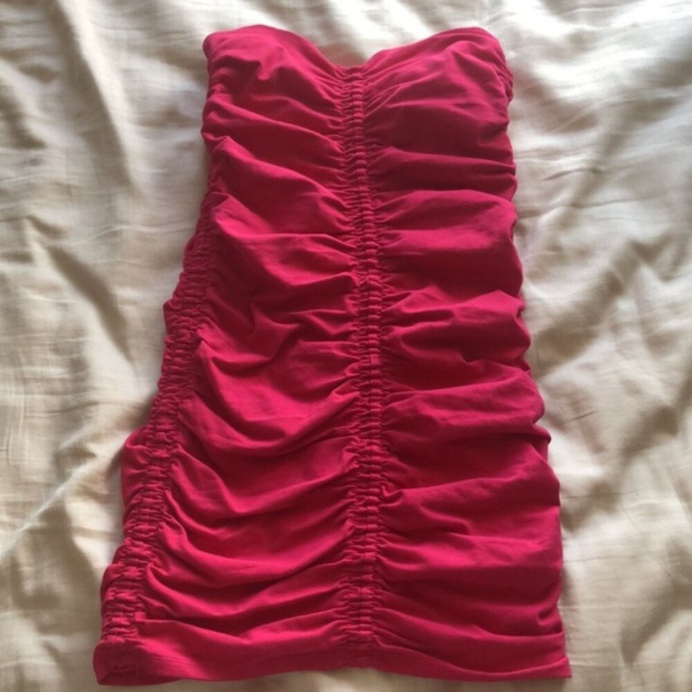 ZARA Hot Pink Ruching Tube Mini dress small